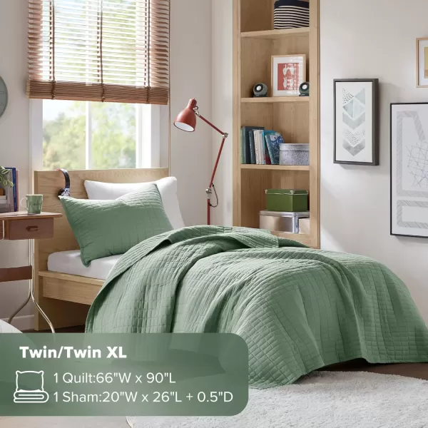 Comfort Spaces Kienna Quilt SetLuxury Double Sided Stitching Design Summer Blanket Lightweight Soft All Season Bedding Layer Matching Sham Blue Coverlet TwinTwin XL66quotx90quot 2 PieceSage Green