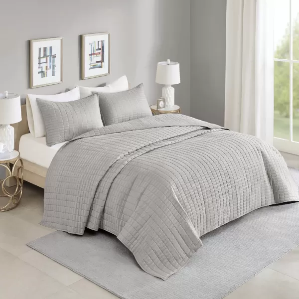 Comfort Spaces Kienna Quilt SetLuxury Double Sided Stitching Design Summer Blanket Lightweight Soft All Season Bedding Layer Matching Sham Blue Coverlet TwinTwin XL66quotx90quot 2 PieceGrey