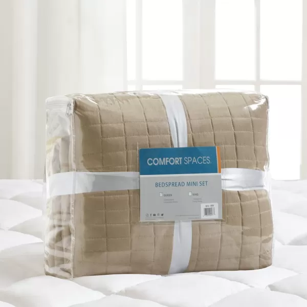 Comfort Spaces Kienna Quilt SetLuxury Double Sided Stitching Design Summer Blanket Lightweight Soft All Season Bedding Layer Matching Sham Blue Coverlet TwinTwin XL66quotx90quot 2 PieceTaupe
