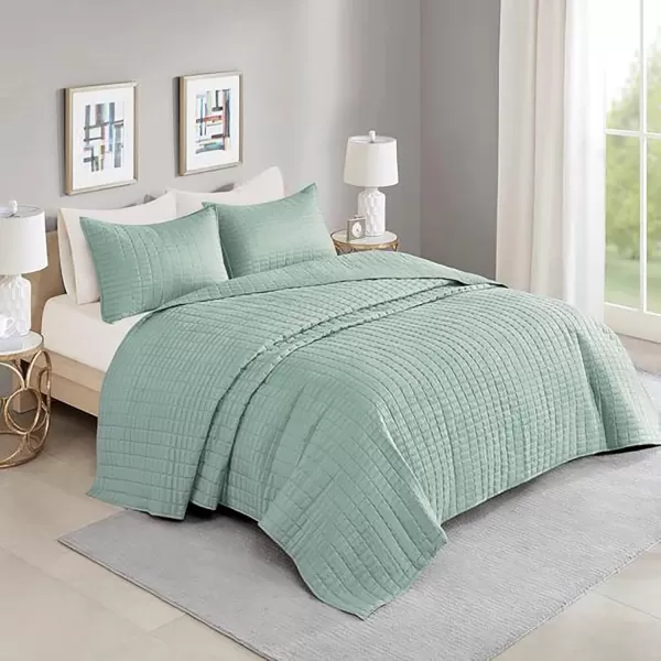 Comfort Spaces Kienna Quilt SetLuxury Double Sided Stitching Design Summer Blanket Lightweight Soft All Season Bedding Layer Matching Sham Blue Coverlet TwinTwin XL66quotx90quot 2 PieceSage Green