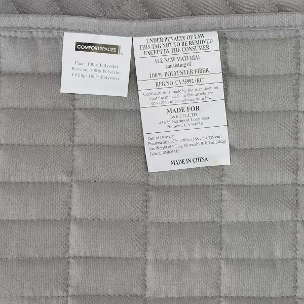 Comfort Spaces Kienna Quilt SetLuxury Double Sided Stitching Design Summer Blanket Lightweight Soft All Season Bedding Layer Matching Sham Blue Coverlet TwinTwin XL66quotx90quot 2 PieceGrey