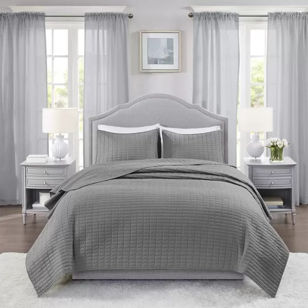 Comfort Spaces Kienna Quilt SetLuxury Double Sided Stitching Design Summer Blanket Lightweight Soft All Season Bedding Layer Matching Sham Blue Coverlet TwinTwin XL66quotx90quot 2 PieceCharcoal Grey