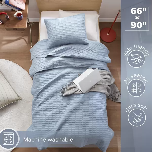Comfort Spaces Kienna Quilt SetLuxury Double Sided Stitching Design Summer Blanket Lightweight Soft All Season Bedding Layer Matching Sham Blue Coverlet TwinTwin XL66quotx90quot 2 PieceBlue