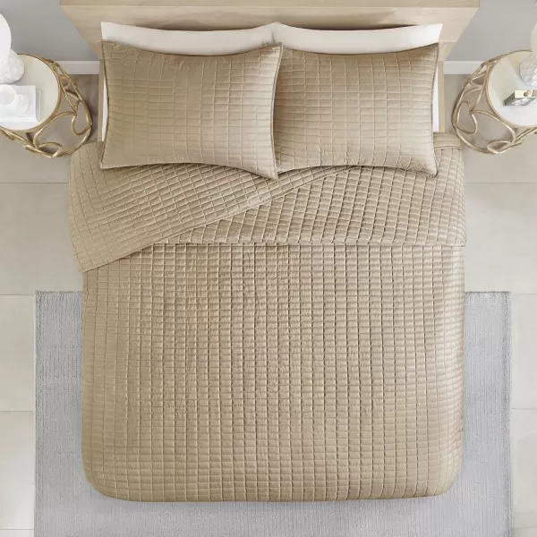 Comfort Spaces Kienna Quilt SetLuxury Double Sided Stitching Design Summer Blanket Lightweight Soft All Season Bedding Layer Matching Sham Blue Coverlet TwinTwin XL66quotx90quot 2 PieceTaupe