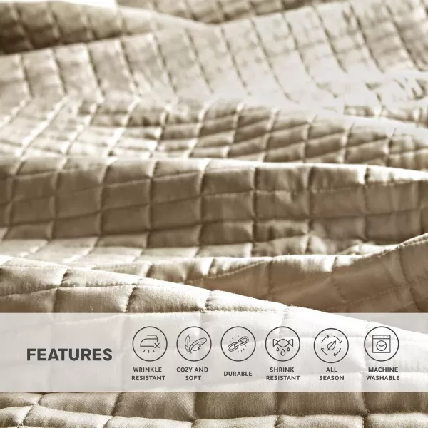 Comfort Spaces Kienna Quilt SetLuxury Double Sided Stitching Design Summer Blanket Lightweight Soft All Season Bedding Layer Matching Sham Blue Coverlet TwinTwin XL66quotx90quot 2 PieceTaupe