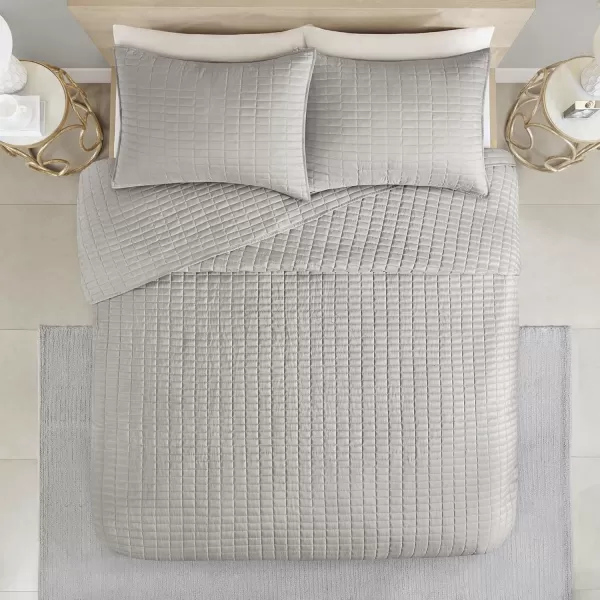 Comfort Spaces Kienna Quilt SetLuxury Double Sided Stitching Design Summer Blanket Lightweight Soft All Season Bedding Layer Matching Sham Blue Coverlet TwinTwin XL66quotx90quot 2 PieceGrey