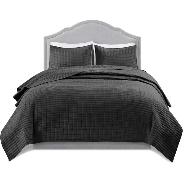 Comfort Spaces Kienna Quilt SetLuxury Double Sided Stitching Design Summer Blanket Lightweight Soft All Season Bedding Layer Matching Sham Blue Coverlet TwinTwin XL66quotx90quot 2 PieceBlack