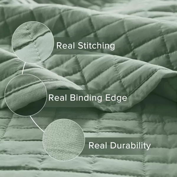 Comfort Spaces Kienna Quilt SetLuxury Double Sided Stitching Design Summer Blanket Lightweight Soft All Season Bedding Layer Matching Sham Blue Coverlet TwinTwin XL66quotx90quot 2 PieceSage Green