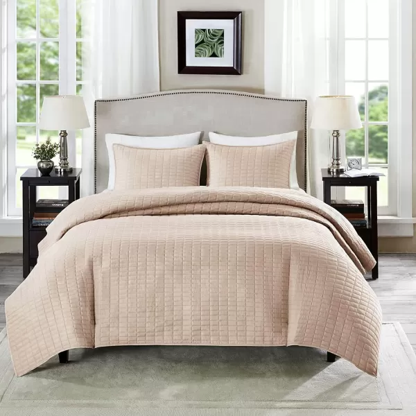 Comfort Spaces Kienna Quilt SetLuxury Double Sided Stitching Design Summer Blanket Lightweight Soft All Season Bedding Layer Matching Sham Blue Coverlet TwinTwin XL66quotx90quot 2 PieceBlush