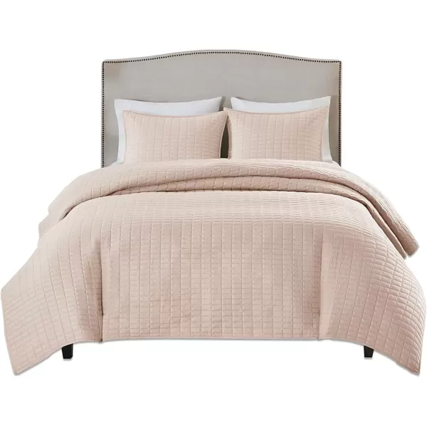Comfort Spaces Kienna Quilt SetLuxury Double Sided Stitching Design Summer Blanket Lightweight Soft All Season Bedding Layer Matching Sham Blue Coverlet TwinTwin XL66quotx90quot 2 PieceBlush
