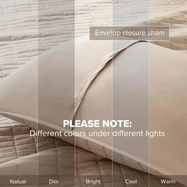 Comfort Spaces Kienna Quilt SetLuxury Double Sided Stitching Design Summer Blanket Lightweight Soft All Season Bedding Layer Matching Sham Blue Coverlet TwinTwin XL66quotx90quot 2 PieceTaupe