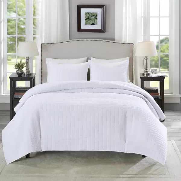 Comfort Spaces Kienna Quilt SetLuxury Double Sided Stitching Design Summer Blanket Lightweight Soft All Season Bedding Layer Matching Sham Blue Coverlet TwinTwin XL66quotx90quot 2 PieceWhite