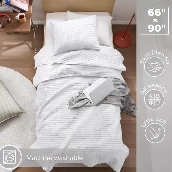 Comfort Spaces Kienna Quilt SetLuxury Double Sided Stitching Design Summer Blanket Lightweight Soft All Season Bedding Layer Matching Sham Blue Coverlet TwinTwin XL66quotx90quot 2 PieceWhite