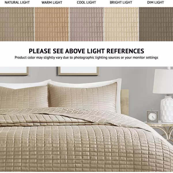 Comfort Spaces Kienna Quilt SetLuxury Double Sided Stitching Design Summer Blanket Lightweight Soft All Season Bedding Layer Matching Sham Blue Coverlet TwinTwin XL66quotx90quot 2 PieceTaupe