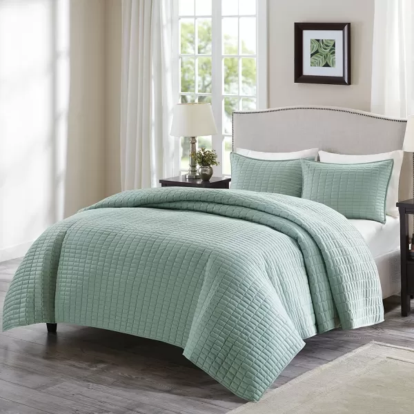 Comfort Spaces Kienna Quilt SetLuxury Double Sided Stitching Design Summer Blanket Lightweight Soft All Season Bedding Layer Matching Sham Blue Coverlet TwinTwin XL66quotx90quot 2 PieceSage Green
