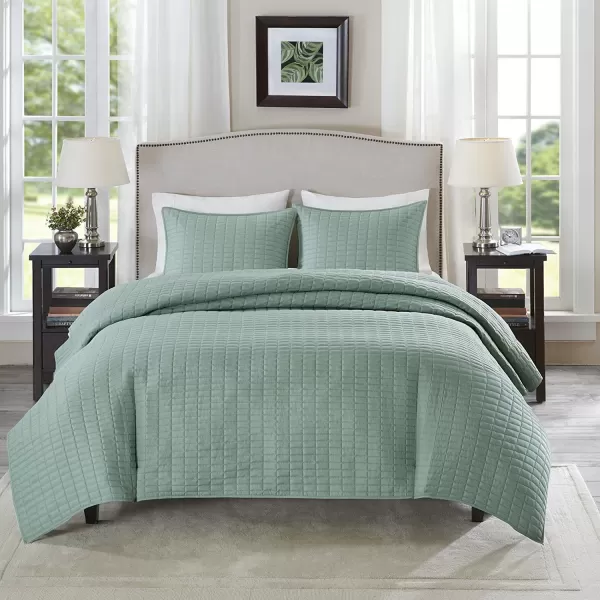 Comfort Spaces Kienna Quilt SetLuxury Double Sided Stitching Design Summer Blanket Lightweight Soft All Season Bedding Layer Matching Sham Blue Coverlet TwinTwin XL66quotx90quot 2 PieceSage Green