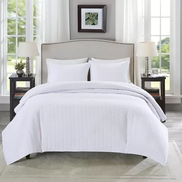 Comfort Spaces Kienna Quilt SetLuxury Double Sided Stitching Design Summer Blanket Lightweight Soft All Season Bedding Layer Matching Sham Blue Coverlet TwinTwin XL66quotx90quot 2 PieceWhite