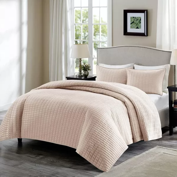 Comfort Spaces Kienna Quilt SetLuxury Double Sided Stitching Design Summer Blanket Lightweight Soft All Season Bedding Layer Matching Sham Blue Coverlet TwinTwin XL66quotx90quot 2 PieceBlush