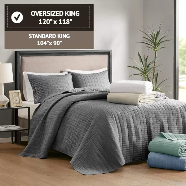 Comfort Spaces Kienna Quilt SetLuxury Double Sided Stitching Design Summer Blanket Lightweight Soft All Season Bedding Layer Matching Sham Blue Coverlet TwinTwin XL66quotx90quot 2 PieceCharcoal Grey
