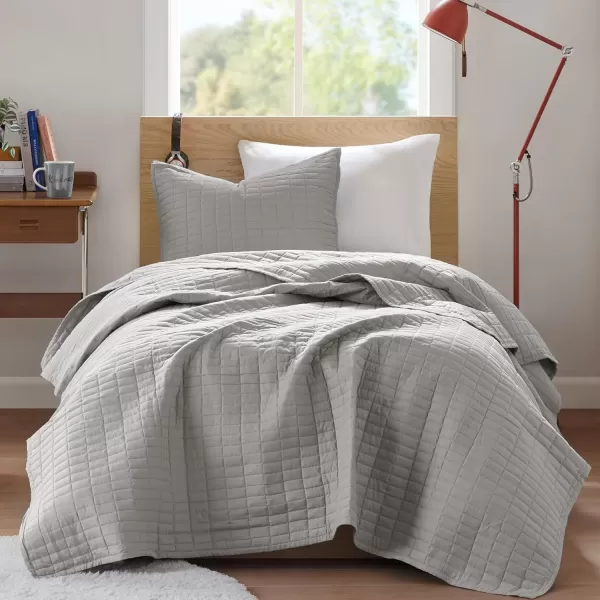 Comfort Spaces Kienna Quilt SetLuxury Double Sided Stitching Design Summer Blanket Lightweight Soft All Season Bedding Layer Matching Sham Blue Coverlet TwinTwin XL66quotx90quot 2 PieceGrey