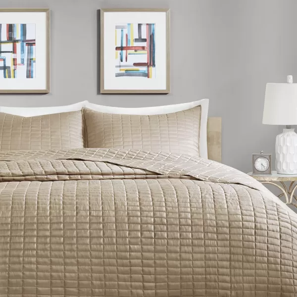 Comfort Spaces Kienna Quilt SetLuxury Double Sided Stitching Design Summer Blanket Lightweight Soft All Season Bedding Layer Matching Sham Blue Coverlet TwinTwin XL66quotx90quot 2 PieceTaupe