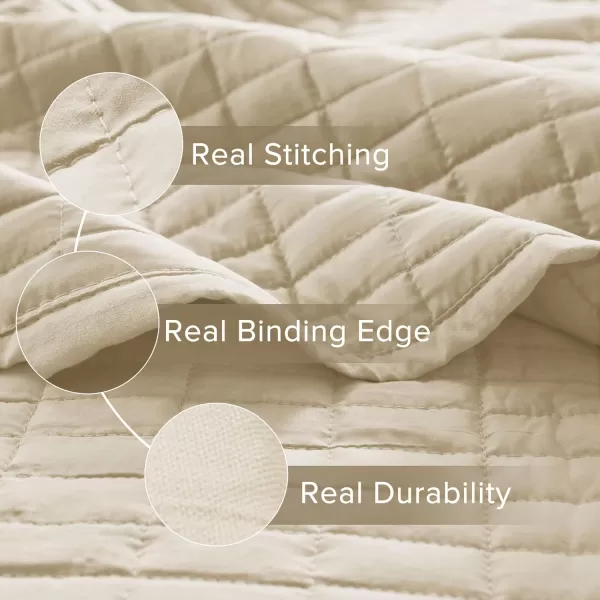 Comfort Spaces Kienna Quilt SetLuxury Double Sided Stitching Design Summer Blanket Lightweight Soft All Season Bedding Layer Matching Sham Blue Coverlet TwinTwin XL66quotx90quot 2 PieceIvory