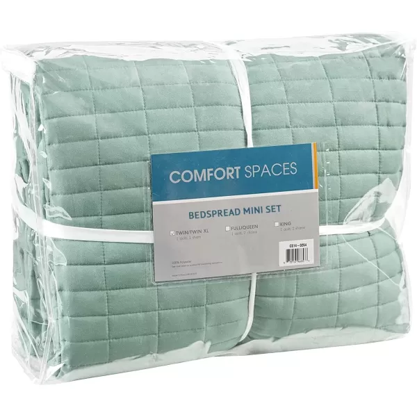 Comfort Spaces Kienna Quilt SetLuxury Double Sided Stitching Design Summer Blanket Lightweight Soft All Season Bedding Layer Matching Sham Blue Coverlet TwinTwin XL66quotx90quot 2 PieceSage Green