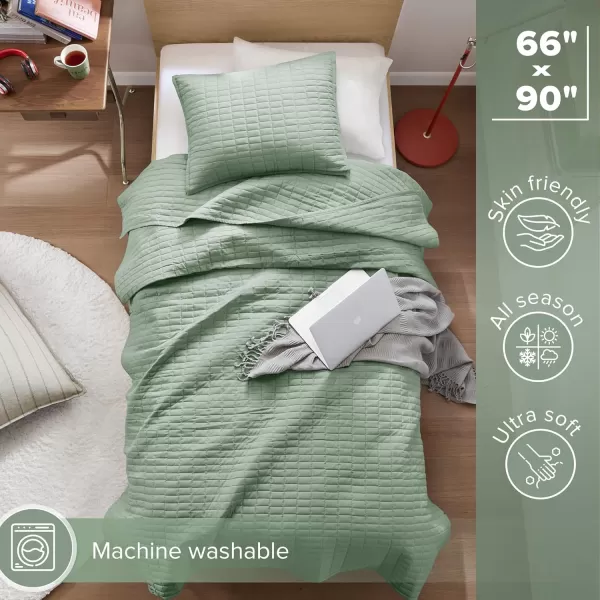 Comfort Spaces Kienna Quilt SetLuxury Double Sided Stitching Design Summer Blanket Lightweight Soft All Season Bedding Layer Matching Sham Blue Coverlet TwinTwin XL66quotx90quot 2 PieceSage Green