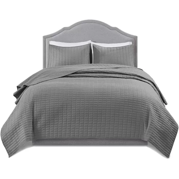 Comfort Spaces Kienna Quilt SetLuxury Double Sided Stitching Design Summer Blanket Lightweight Soft All Season Bedding Layer Matching Sham Blue Coverlet TwinTwin XL66quotx90quot 2 PieceCharcoal Grey