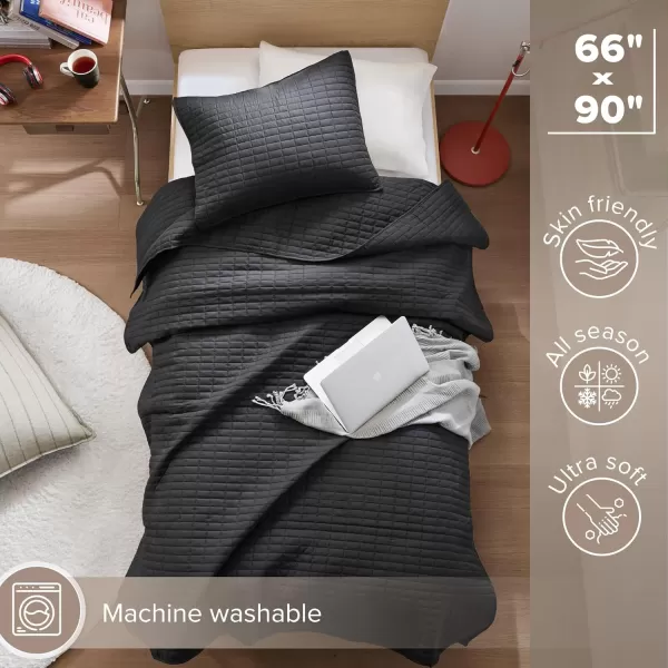 Comfort Spaces Kienna Quilt SetLuxury Double Sided Stitching Design Summer Blanket Lightweight Soft All Season Bedding Layer Matching Sham Blue Coverlet TwinTwin XL66quotx90quot 2 PieceBlack