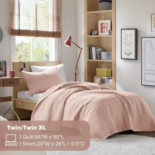 Comfort Spaces Kienna Quilt SetLuxury Double Sided Stitching Design Summer Blanket Lightweight Soft All Season Bedding Layer Matching Sham Blue Coverlet TwinTwin XL66quotx90quot 2 PieceBlush