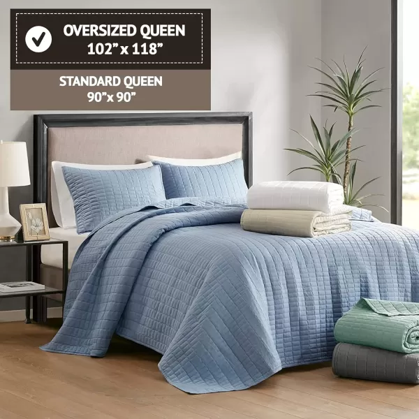 Comfort Spaces Kienna Quilt SetLuxury Double Sided Stitching Design Summer Blanket Lightweight Soft All Season Bedding Layer Matching Sham Blue Coverlet TwinTwin XL66quotx90quot 2 PieceBlue