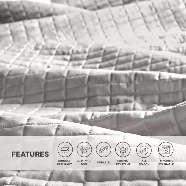 Comfort Spaces Kienna Quilt SetLuxury Double Sided Stitching Design Summer Blanket Lightweight Soft All Season Bedding Layer Matching Sham Blue Coverlet TwinTwin XL66quotx90quot 2 PieceGrey