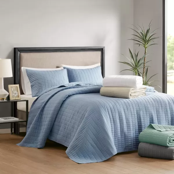 Comfort Spaces Kienna Quilt SetLuxury Double Sided Stitching Design Summer Blanket Lightweight Soft All Season Bedding Layer Matching Sham Blue Coverlet TwinTwin XL66quotx90quot 2 PieceBlue