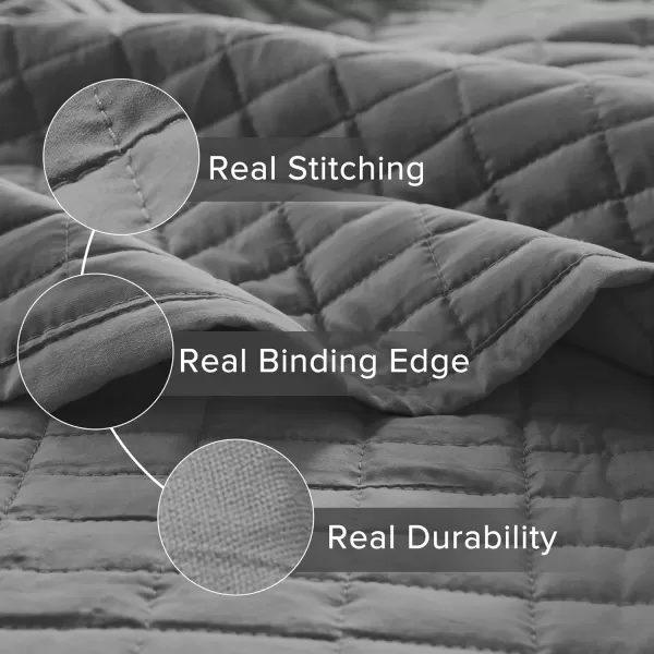 Comfort Spaces Kienna Quilt SetLuxury Double Sided Stitching Design Summer Blanket Lightweight Soft All Season Bedding Layer Matching Sham Blue Coverlet TwinTwin XL66quotx90quot 2 PieceCharcoal Grey
