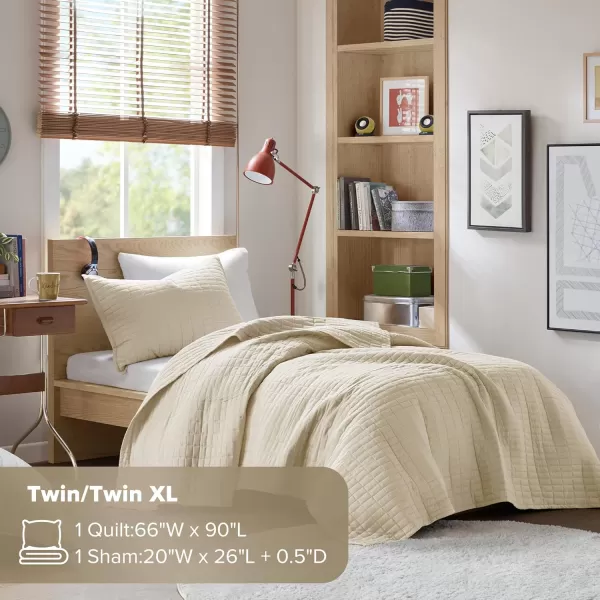 Comfort Spaces Kienna Quilt SetLuxury Double Sided Stitching Design Summer Blanket Lightweight Soft All Season Bedding Layer Matching Sham Blue Coverlet TwinTwin XL66quotx90quot 2 PieceIvory