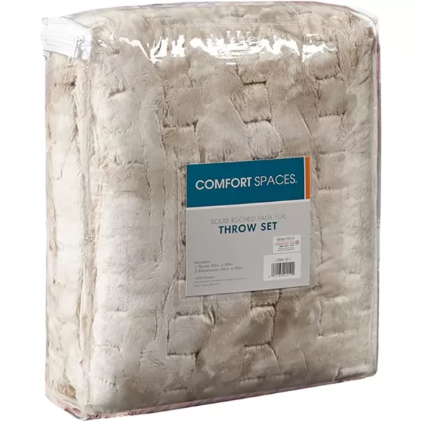 Comfort Spaces Luxurious ampamp Fuzzy Soft Ruched Faux Fur Plush Throw Blanket Set with 2 Matching Square Pillow Covers for SofaChair Couch Living Room Home Office Teal 50quotx 60quotTan Tie Dye