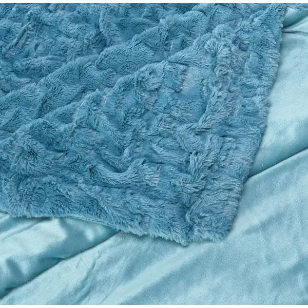Comfort Spaces Luxurious ampamp Fuzzy Soft Ruched Faux Fur Plush Throw Blanket Set with 2 Matching Square Pillow Covers for SofaChair Couch Living Room Home Office Teal 50quotx 60quotTeal