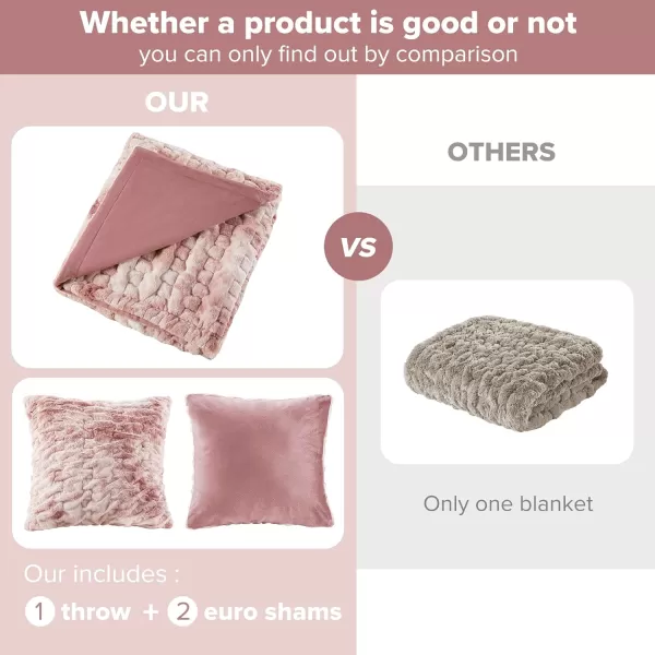 Comfort Spaces Luxurious ampamp Fuzzy Soft Ruched Faux Fur Plush Throw Blanket Set with 2 Matching Square Pillow Covers for SofaChair Couch Living Room Home Office Teal 50quotx 60quotBlush Tie Dye