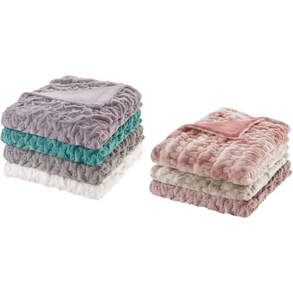 Comfort Spaces Luxurious ampamp Fuzzy Soft Ruched Faux Fur Plush Throw Blanket Set with 2 Matching Square Pillow Covers for SofaChair Couch Living Room Home Office Teal 50quotx 60quotTan Tie Dye