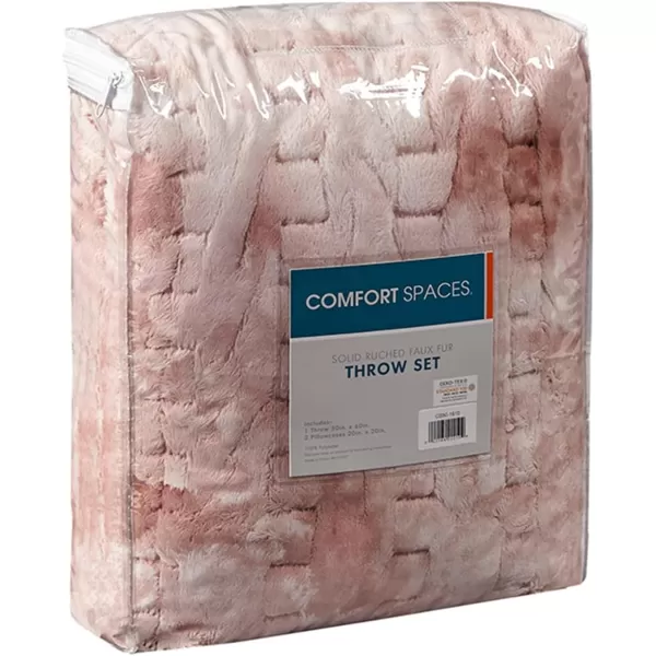 Comfort Spaces Luxurious ampamp Fuzzy Soft Ruched Faux Fur Plush Throw Blanket Set with 2 Matching Square Pillow Covers for SofaChair Couch Living Room Home Office Teal 50quotx 60quotBlush Tie Dye