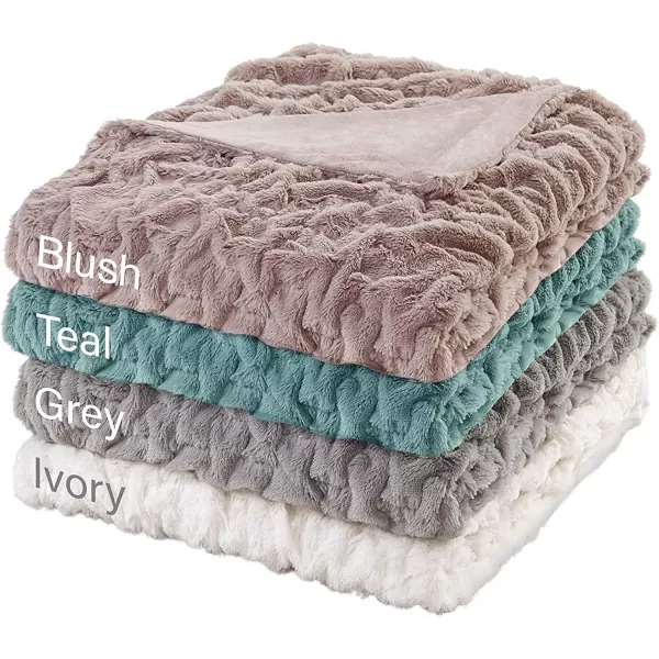 Comfort Spaces Luxurious ampamp Fuzzy Soft Ruched Faux Fur Plush Throw Blanket Set with 2 Matching Square Pillow Covers for SofaChair Couch Living Room Home Office Teal 50quotx 60quotBlush