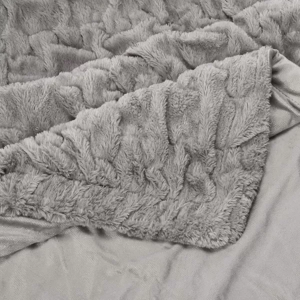 Comfort Spaces Luxurious ampamp Fuzzy Soft Ruched Faux Fur Plush Throw Blanket Set with 2 Matching Square Pillow Covers for SofaChair Couch Living Room Home Office Teal 50quotx 60quotGrey