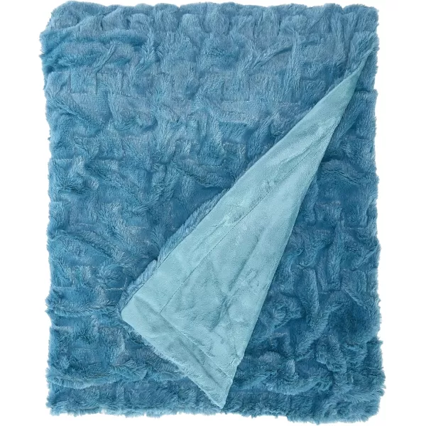 Comfort Spaces Luxurious ampamp Fuzzy Soft Ruched Faux Fur Plush Throw Blanket Set with 2 Matching Square Pillow Covers for SofaChair Couch Living Room Home Office Teal 50quotx 60quotTeal