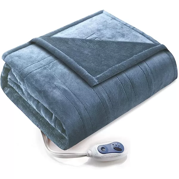 Comfort Spaces Luxury Microplush Electric Wrap Blanket Super Soft and Warm Reversible Heated Throw Poncho with Auto Shutoff 50quotx64quot GreyBlue