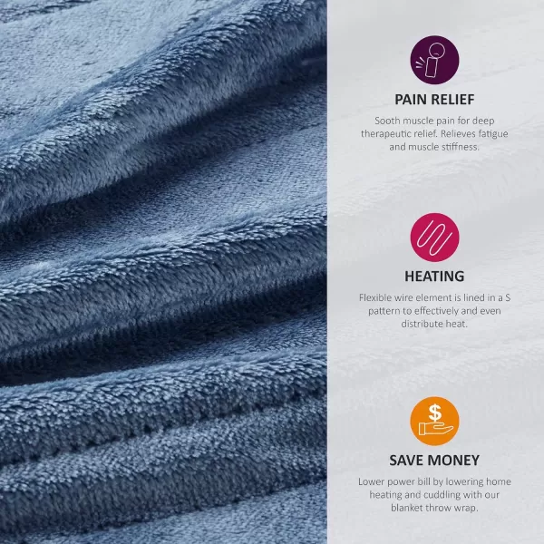 Comfort Spaces Luxury Microplush Electric Wrap Blanket Super Soft and Warm Reversible Heated Throw Poncho with Auto Shutoff 50quotx64quot GreyBlue