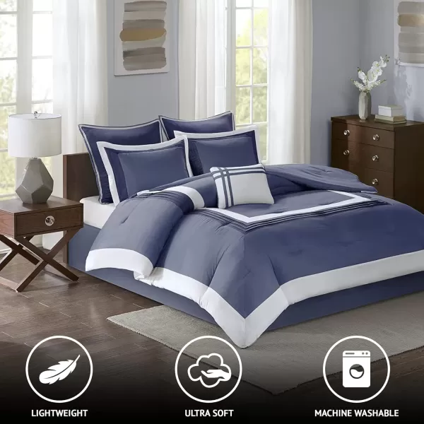 Comfort Spaces Malcom Cozy Comforter Set  Modern Trendy Design All Season Down Alternative Bedding Matching Shams Hotel Deluxe Gray QueenHotel Deluxe Navy