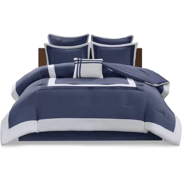 Comfort Spaces Malcom Cozy Comforter Set  Modern Trendy Design All Season Down Alternative Bedding Matching Shams Hotel Deluxe Gray QueenHotel Deluxe Navy