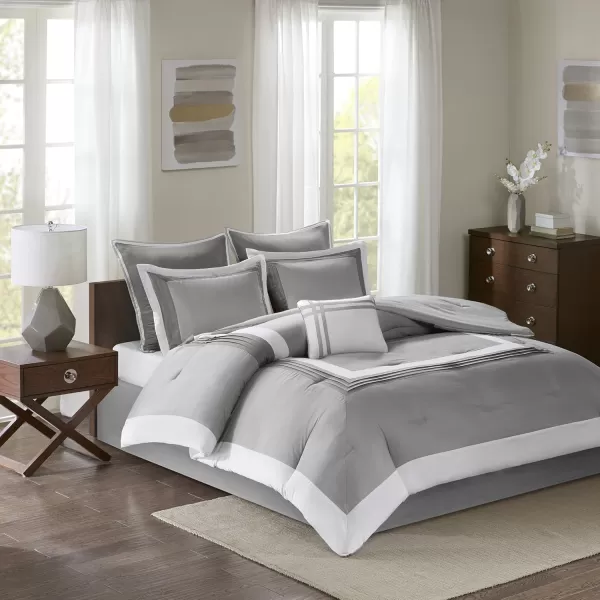 Comfort Spaces Malcom Cozy Comforter Set  Modern Trendy Design All Season Down Alternative Bedding Matching Shams Hotel Deluxe Gray QueenHotel Deluxe Gray