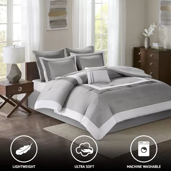 Comfort Spaces Malcom Cozy Comforter Set  Modern Trendy Design All Season Down Alternative Bedding Matching Shams Hotel Deluxe Gray QueenHotel Deluxe Gray